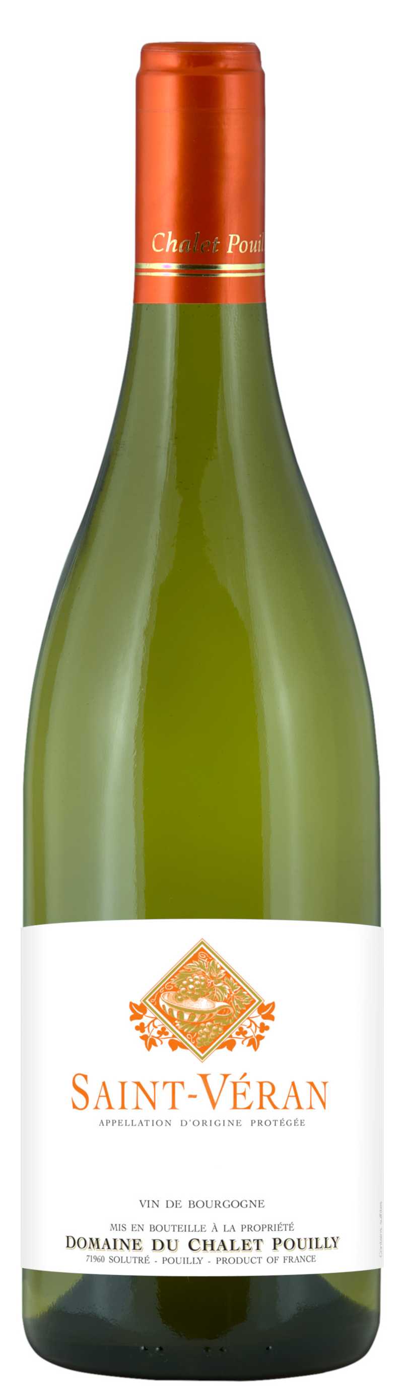 ** Preview. Download file for best image quality. **
 Depicts a bottle of Saint-Véran by Domaine du Chalet Pouilly.