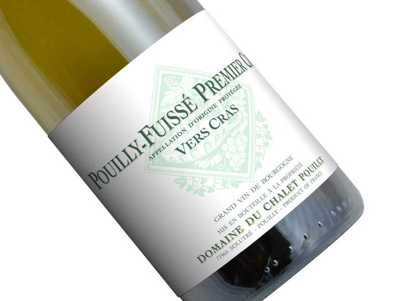 ** Preview. Download file for best image quality. **
 Depicts a bottle of Pouilly-Fuissé Premier Cru Vers Cras by Domaine du Chalet Pouilly.