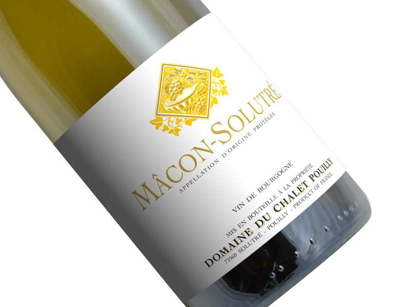 ** Preview. Download file for best image quality. **
 Depicts a bottle of Mâcon-Solutré by Domaine du Chalet Pouilly.