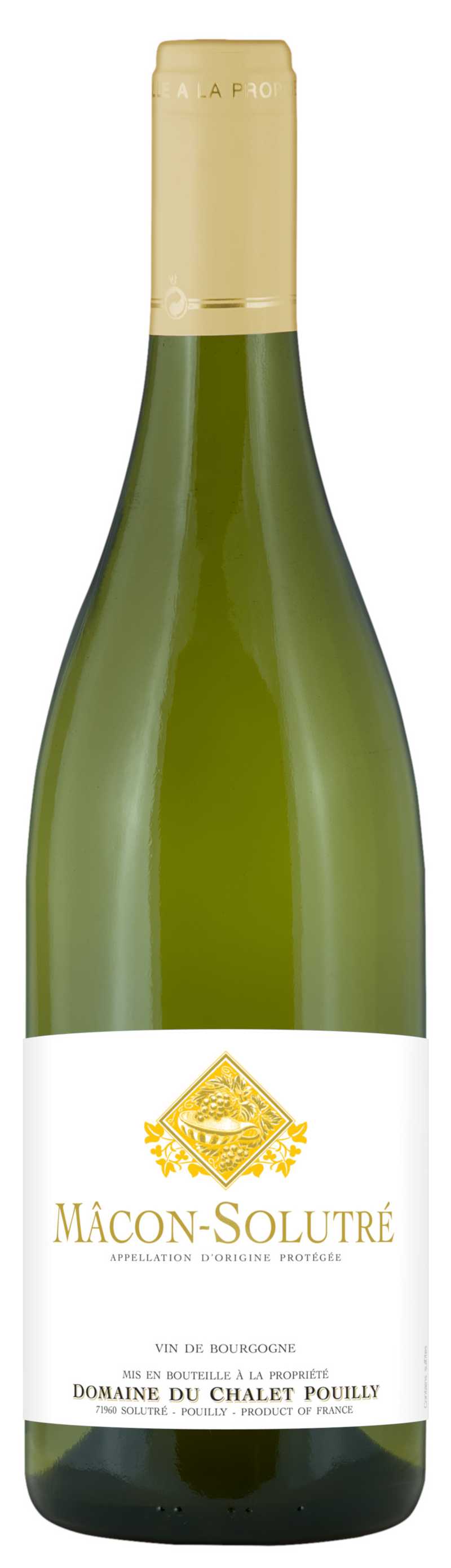 ** Preview. Download file for best image quality. **
 Depicts a bottle of Mâcon-Solutré by Domaine du Chalet Pouilly.