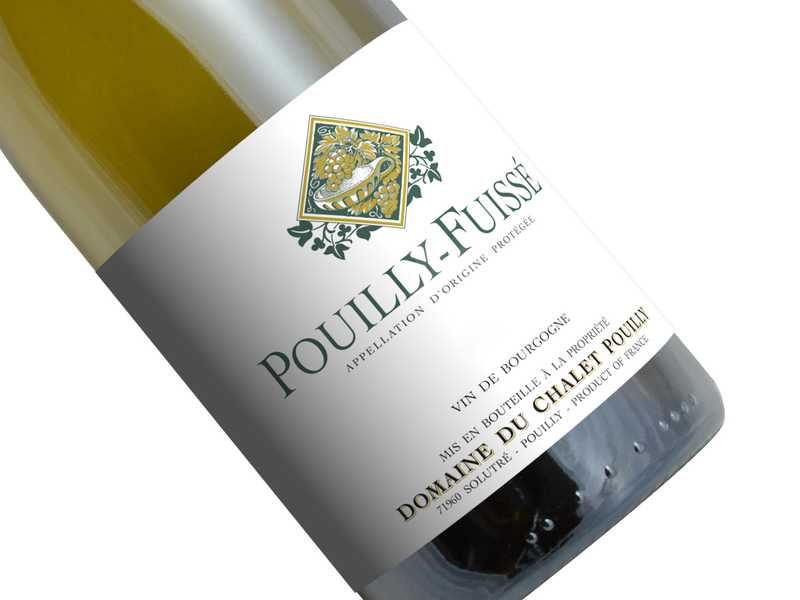 ** Preview. Download file for best image quality. **
 Depicts a bottle of Pouilly-Fuissé by Domaine du Chalet Pouilly.